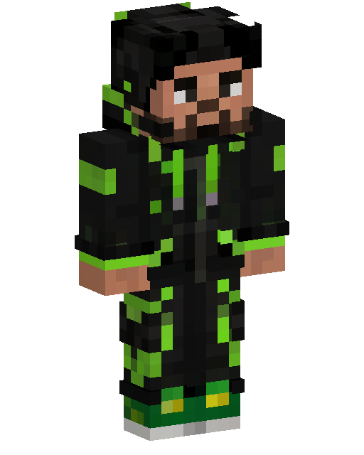 Minecraft skin, male, black hoodie with neon greenのMinecraftスキン