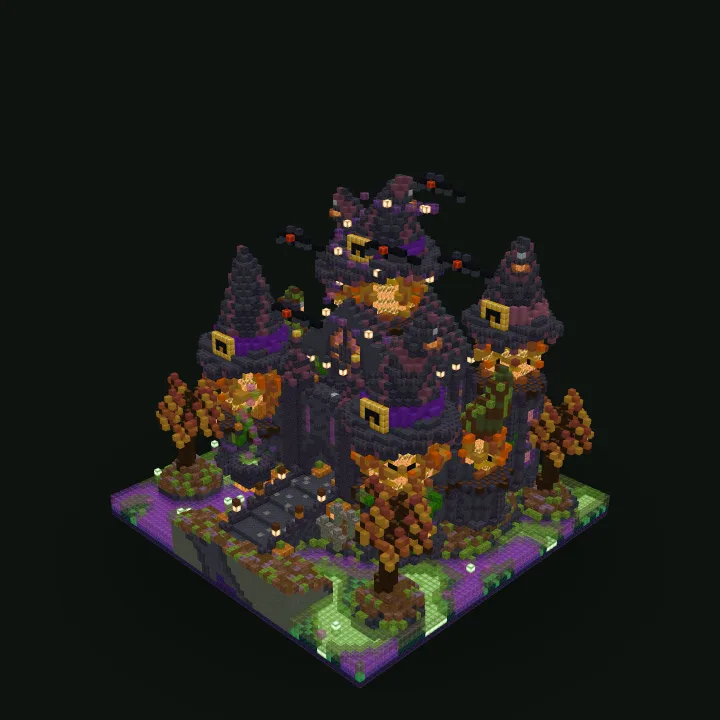 Halloween witch castle with large pumpkin towers – stavba v Minecraftu